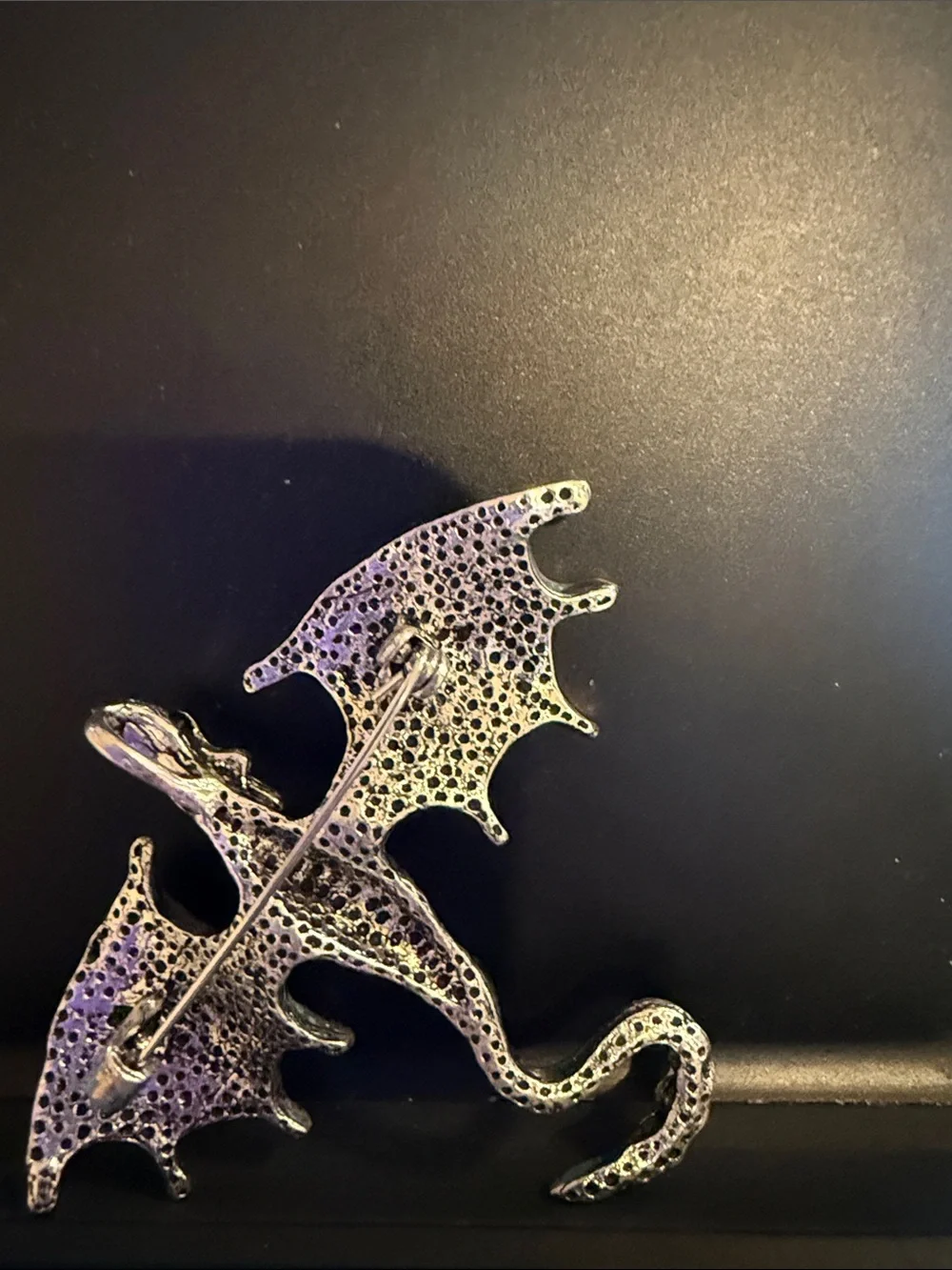 Dragon Brooch Lapel Pin Teal & Black- Gold and Iridescent Rhinestone